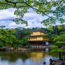 Japan, Pond - car, pavilion, Kioto, Golden