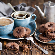 anise, coffee, Plates, jug, cups, Cookies