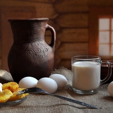 milk, Pancakes, jug, eggs