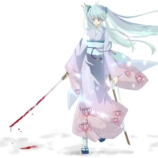 blood, Hatsune Miku, katana