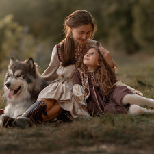 dog, Alaskan Malamute, Kid, girl, Women