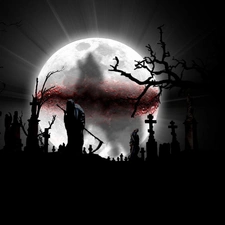 Night, demon, knife, cemetery