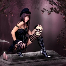 knife, girl, skull