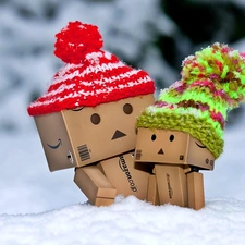 knitted, caps, snow, Danbo, winter