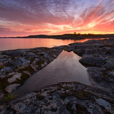 rocks, Russia, trees, viewes, Great Sunsets, Lake Ladoga