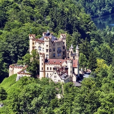 Hohenschwangau Castle, forest, lake, Germany