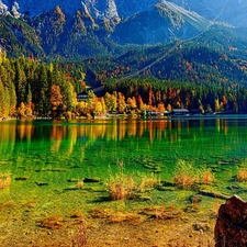 lake, Mountains, forest