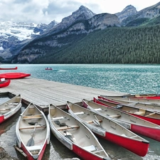 Harbour, Mountains, lake, Boats