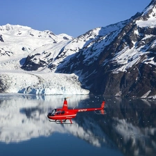 lake, Mountains, Helicopter