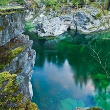 rocks, little doggies, lake