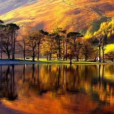 Mountains, viewes, lake, trees