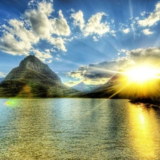 rays of the Sun, Mountains, lake