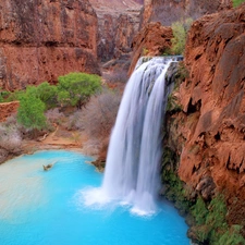 Mountains, lake, Havasu, waterfall