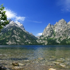 Wooded, Mountains, lake, forest