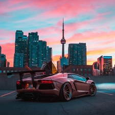 Lamborghini Aventador, skyscrapers