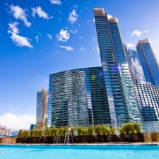 skyscrapers, sun, Las Vegas, clouds