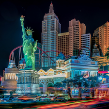 Night, skyscrapers, Nevada, The United States, Las Vegas, Statue of Liberty