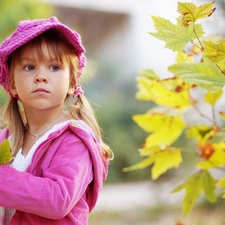 Leaf, girl, Hat