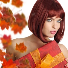 Women, Beauty, Leaf, Present, Autumn, redhead