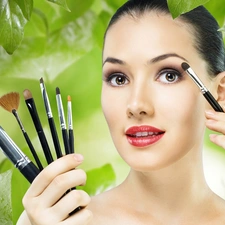 make-up, Brushes, Leaf, Women