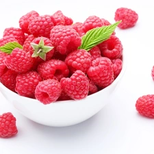 leaves, bowl, raspberry