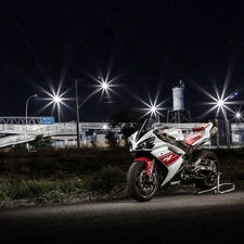 motor-bike, Night, light, Yamaha