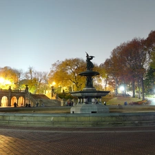 fountain, Night, light, Park