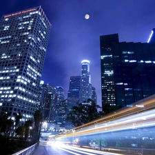 panorama, Night, light, town