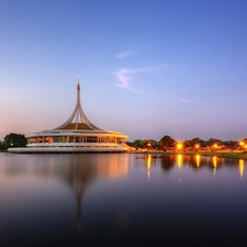 light, Thailand, pavilion, water, Bangkok