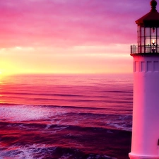 Lighthouse, maritime, west, sun, sea