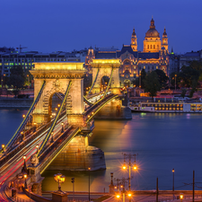 River, Budapest, Chain Bridge, Night, Hungary, Danube, lighting