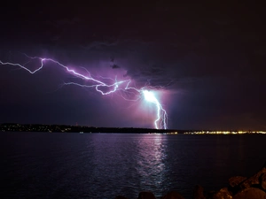 lightning, lake, Storm