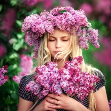 lilac, Women, Flowers