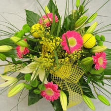 color, gerberas, lilies, bouquet