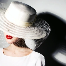 Women, Red, lips, Hat