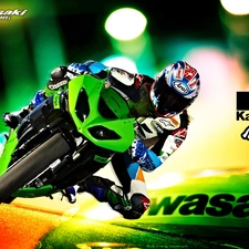 Kawasaki Ninja ZX-10R, logo, Motorcyclist, Green