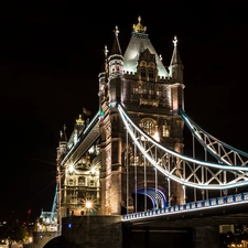 London, England, Town, Night, Tower Bridge