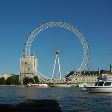 London Eye, London, thames, Ship, River