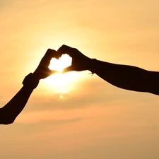 lovers, Great Sunsets, Heart teddybear, love, hands