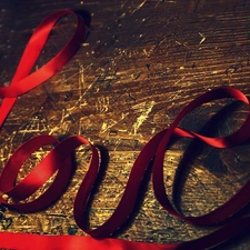 LOVE, ribbon, text
