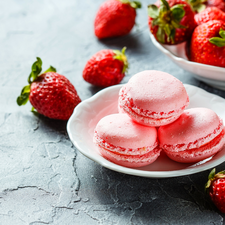 Cookies, plate, strawberries, Macaroons