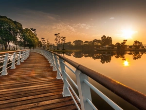 bridge, Sunrise, Malaysia, River