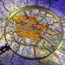 magnifying glass, London, Map