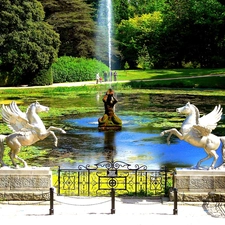 Park, fountain, marbles, Pond - car