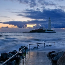 sea, Lighthouse, maritime, Stones