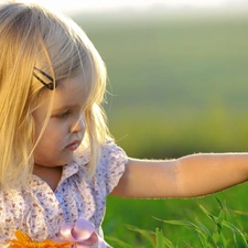 holdfast, Blonde, Meadow, Flower, grass, girl