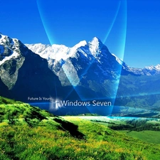 windows, system, Meadow, Mountains, Seven, operating