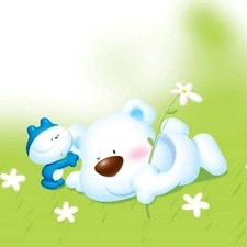 White, toy, Meadow, Teddy Bear