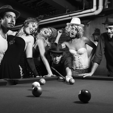 Retro, Black and white, Womens, men, billiards