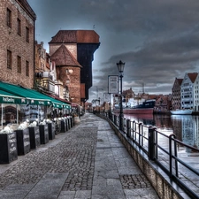 Monument, HDR, wharf, crane, Gdańsk